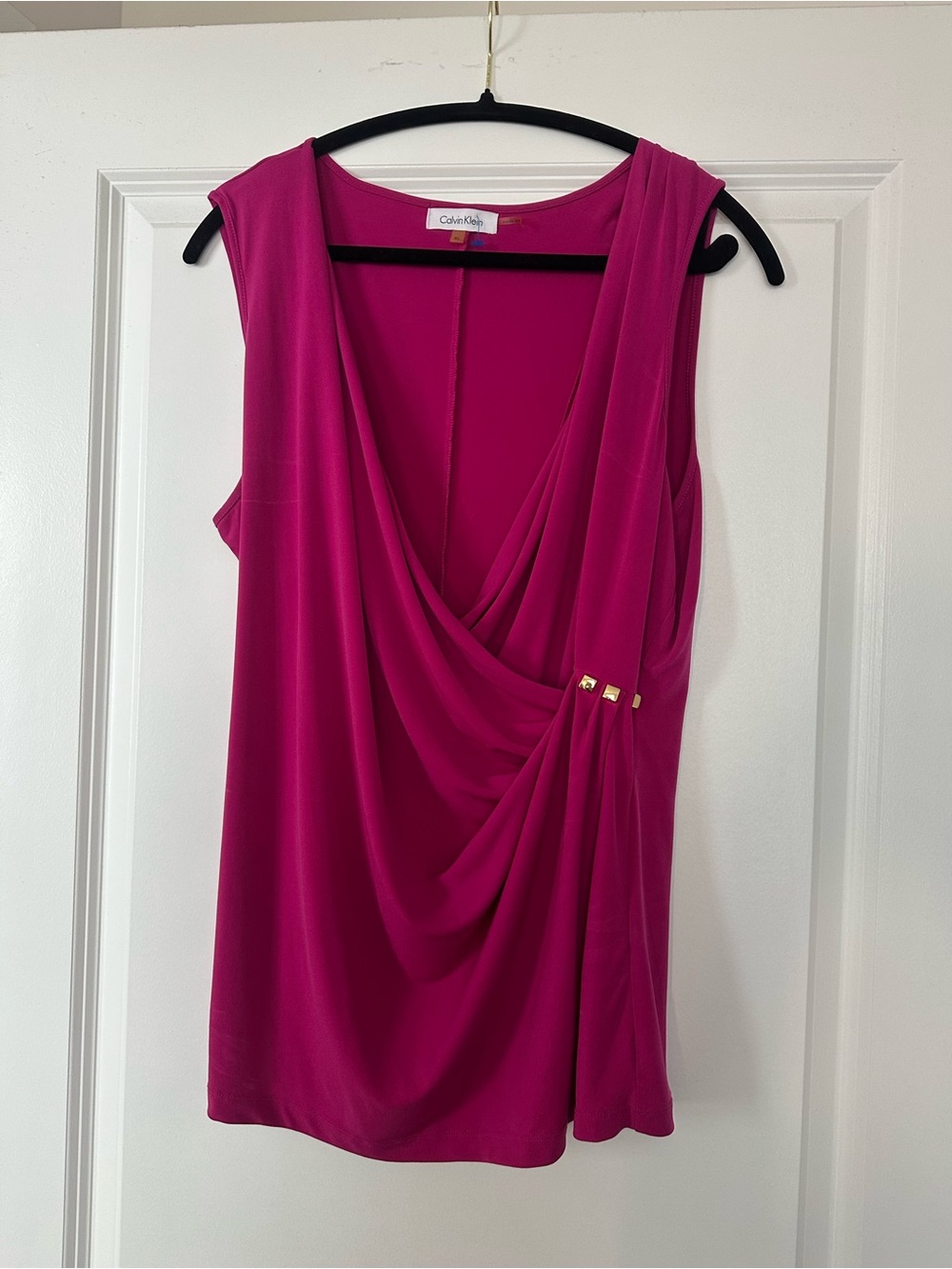 Calvin Klein Sleeveless Draped Camisole in Fuchsia